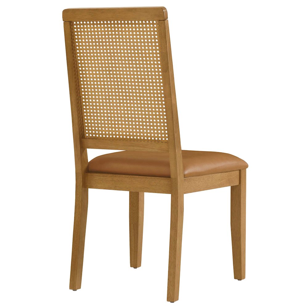 Arlo Vegan Leather Upholstered Faux Rattan and Wood Dining Side Chairs Set of 2. Picture 7