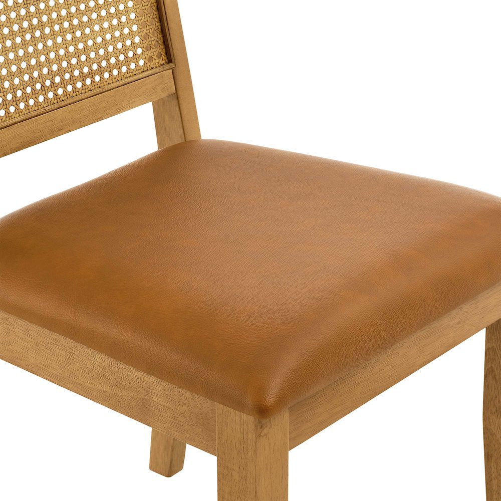 Arlo Vegan Leather Upholstered Faux Rattan and Wood Dining Side Chairs Set of 2. Picture 9