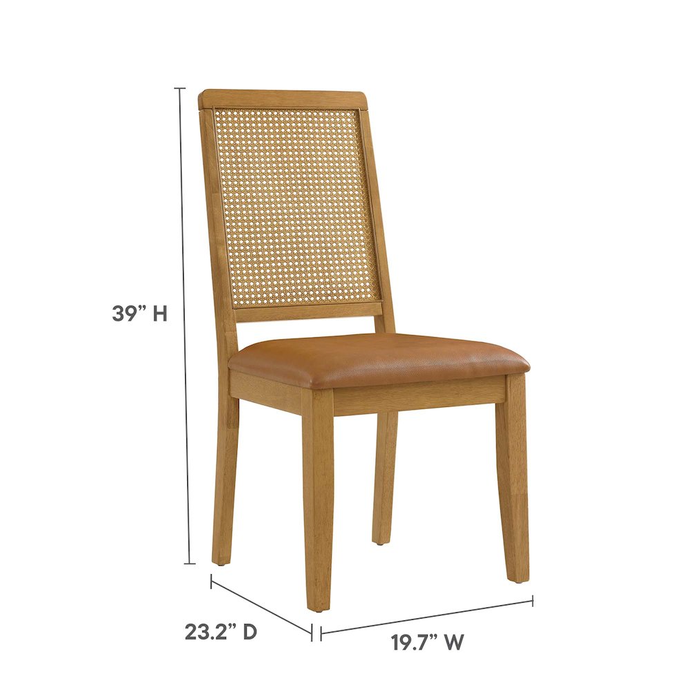Arlo Vegan Leather Upholstered Faux Rattan and Wood Dining Side Chairs Set of 2. Picture 3