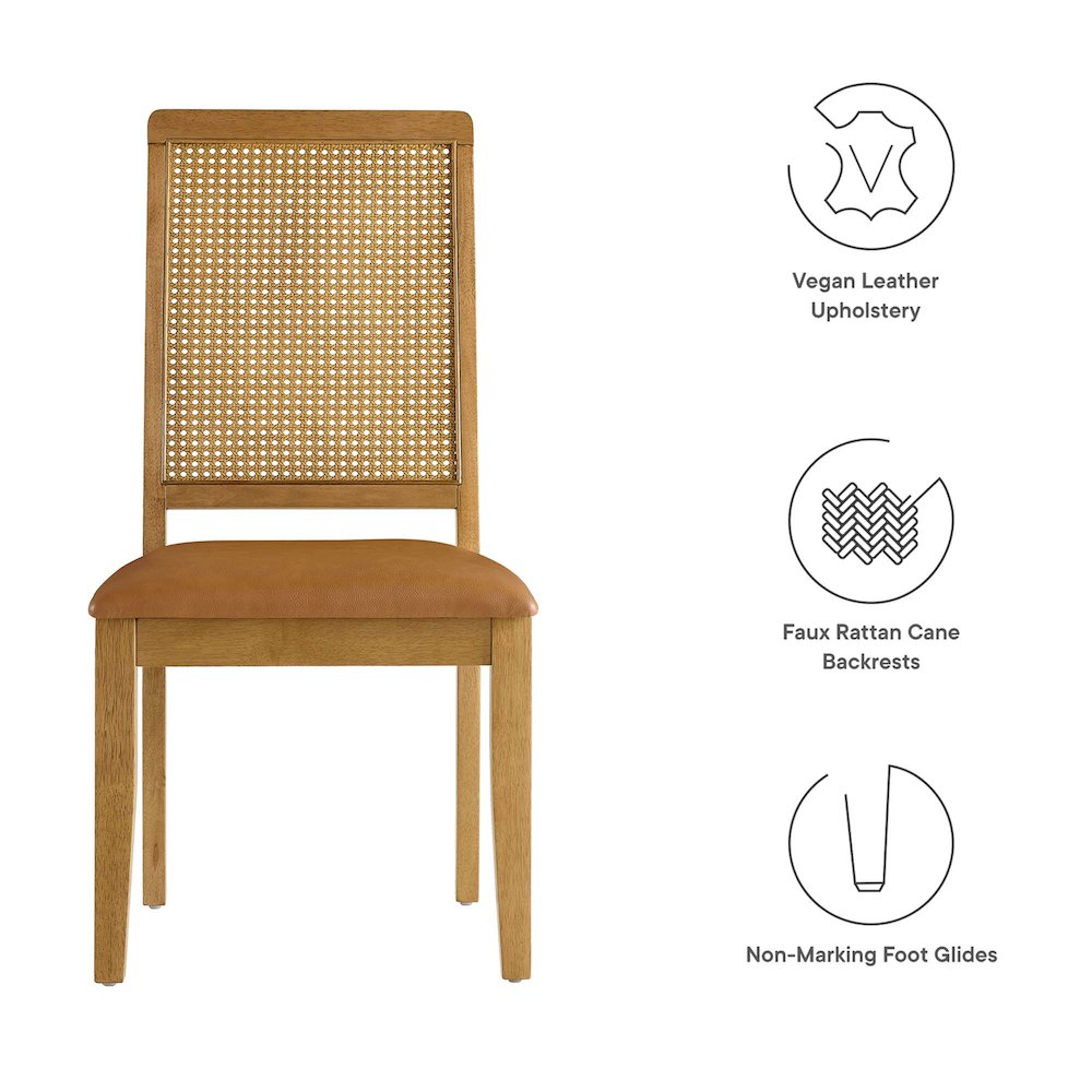 Arlo Vegan Leather Upholstered Faux Rattan and Wood Dining Side Chairs Set of 2. Picture 4