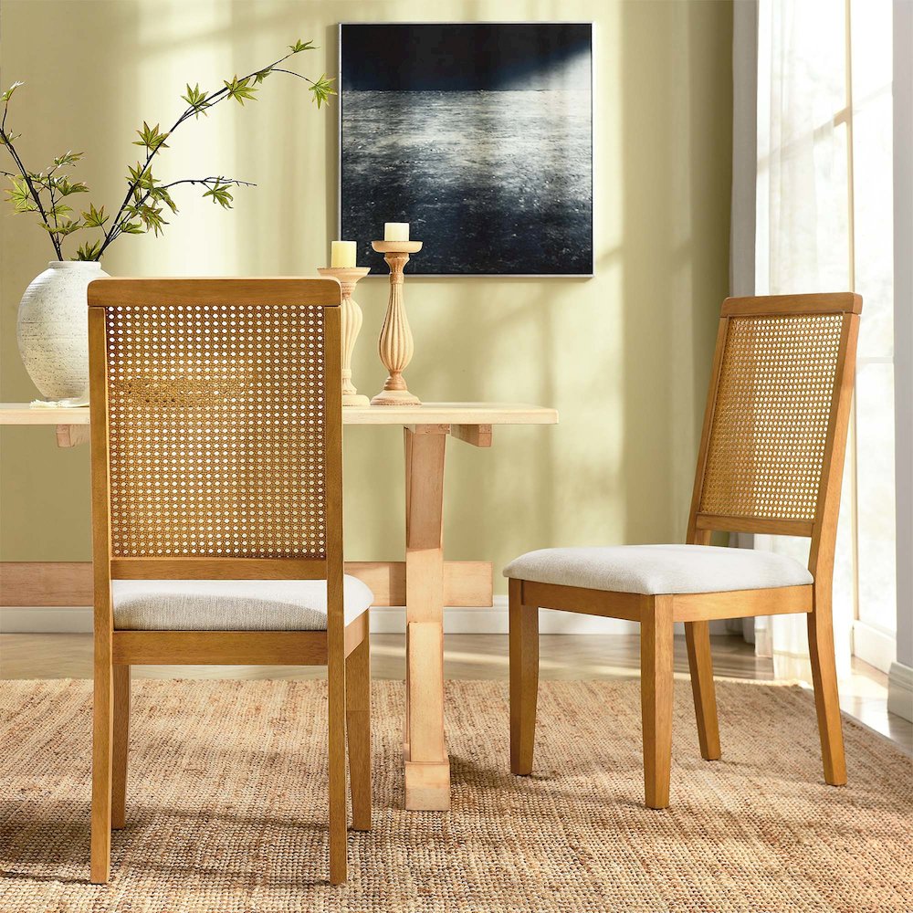 Arlo Faux Rattan and Wood Dining Side Chairs Set of 2. Picture 9