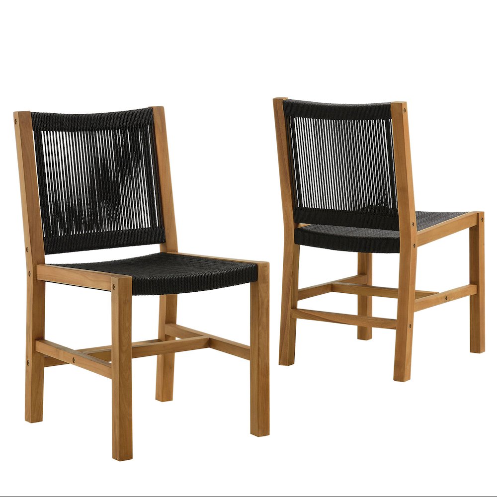 Vienna Outdoor Patio Teak and Rope Armless Dining Chairs Set of 2. Picture 1