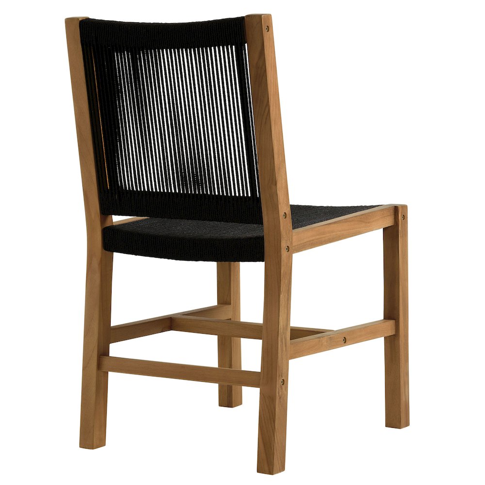 Vienna Outdoor Patio Teak and Rope Armless Dining Chairs Set of 2. Picture 6