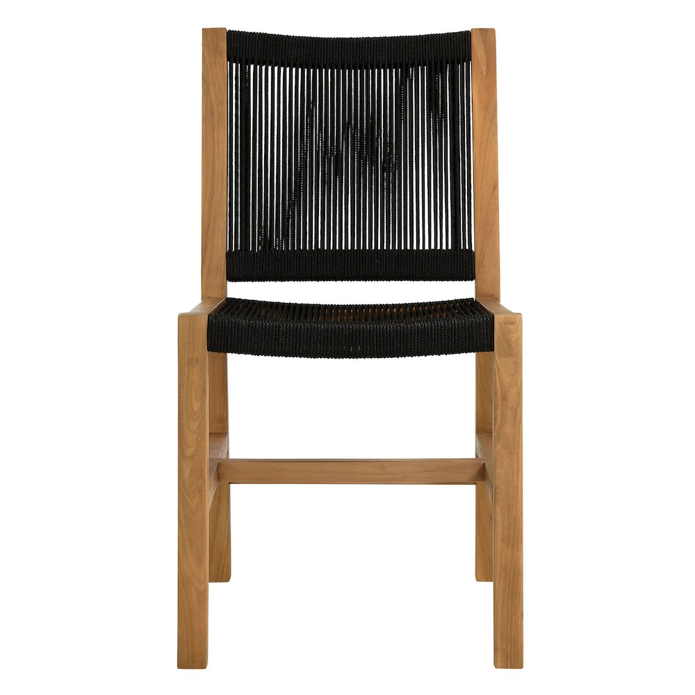 Vienna Outdoor Patio Teak and Rope Armless Dining Chairs Set of 2. Picture 7