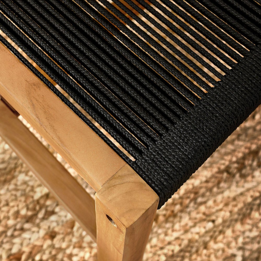 Vienna Outdoor Patio Teak and Rope Armless Dining Chairs Set of 2. Picture 10