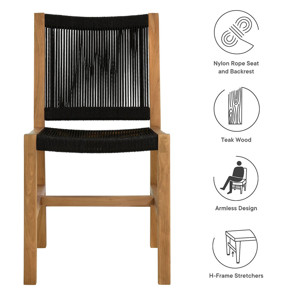 Vienna Outdoor Patio Teak and Rope Armless Dining Chairs Set of 2. Picture 2