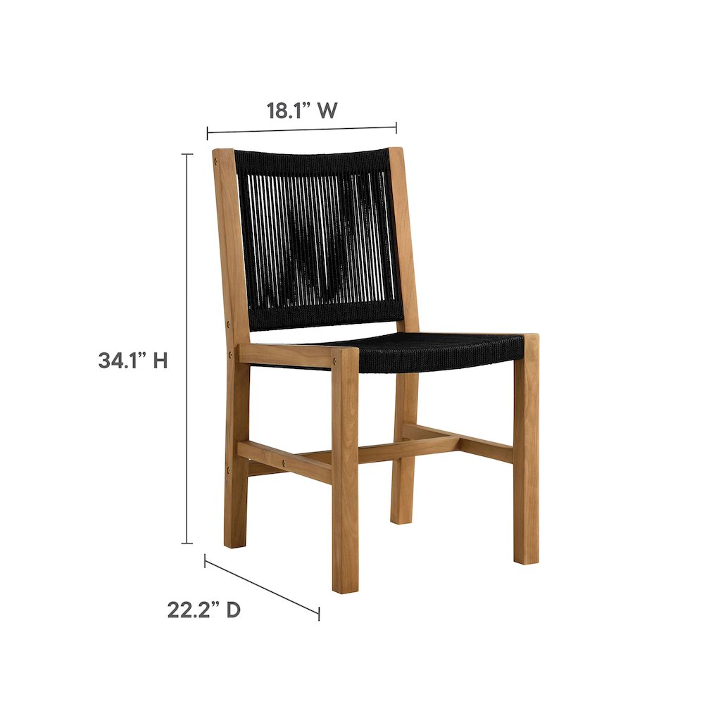 Vienna Outdoor Patio Teak and Rope Armless Dining Chairs Set of 2. Picture 3