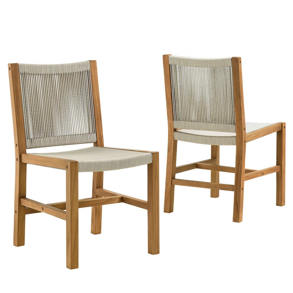 Vienna Outdoor Patio Teak and Rope Armless Dining Chairs Set of 2. Picture 1
