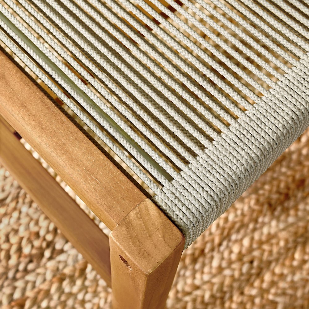 Vienna Outdoor Patio Teak and Rope Armless Dining Chairs Set of 2. Picture 10