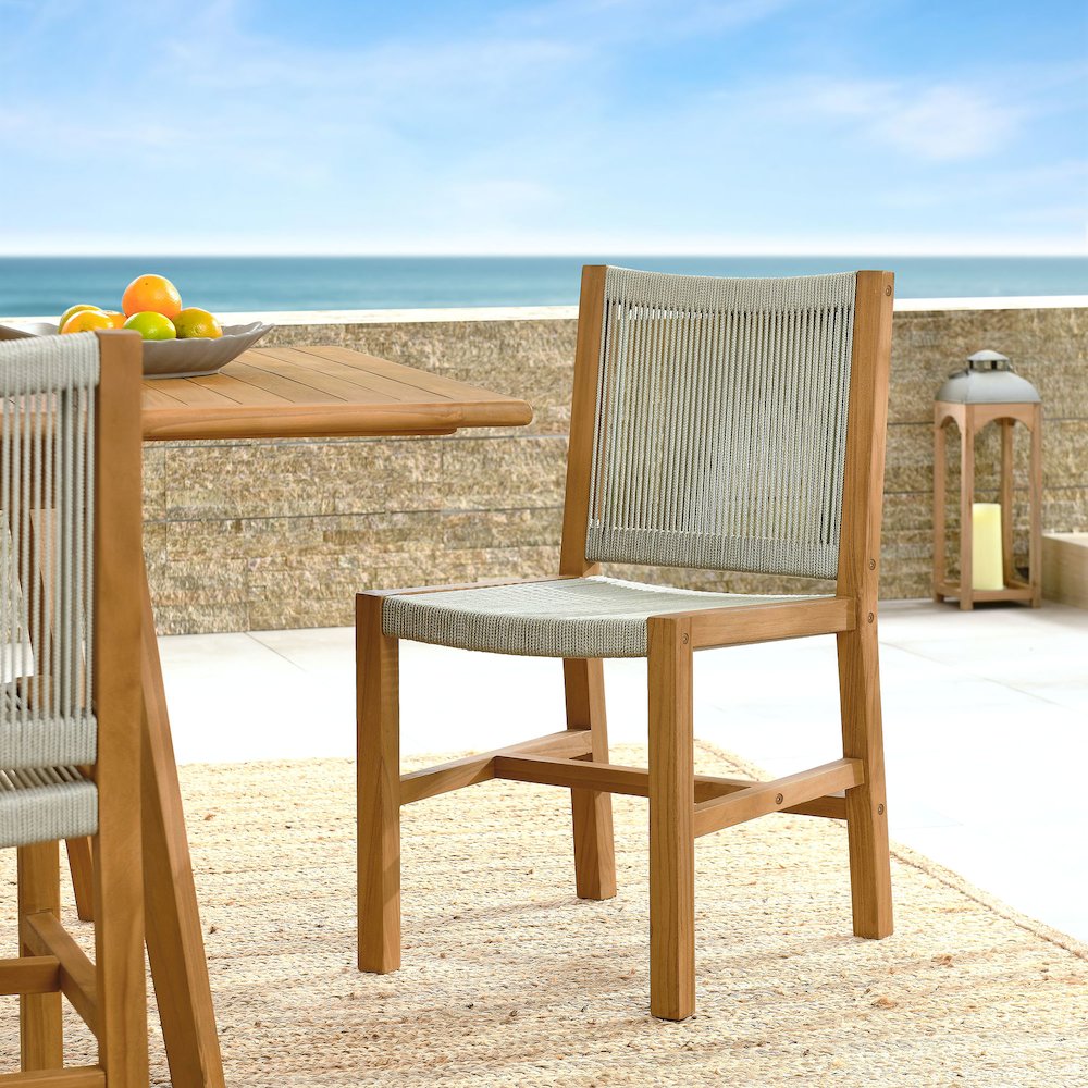 Vienna Outdoor Patio Teak and Rope Armless Dining Chairs Set of 2. Picture 9