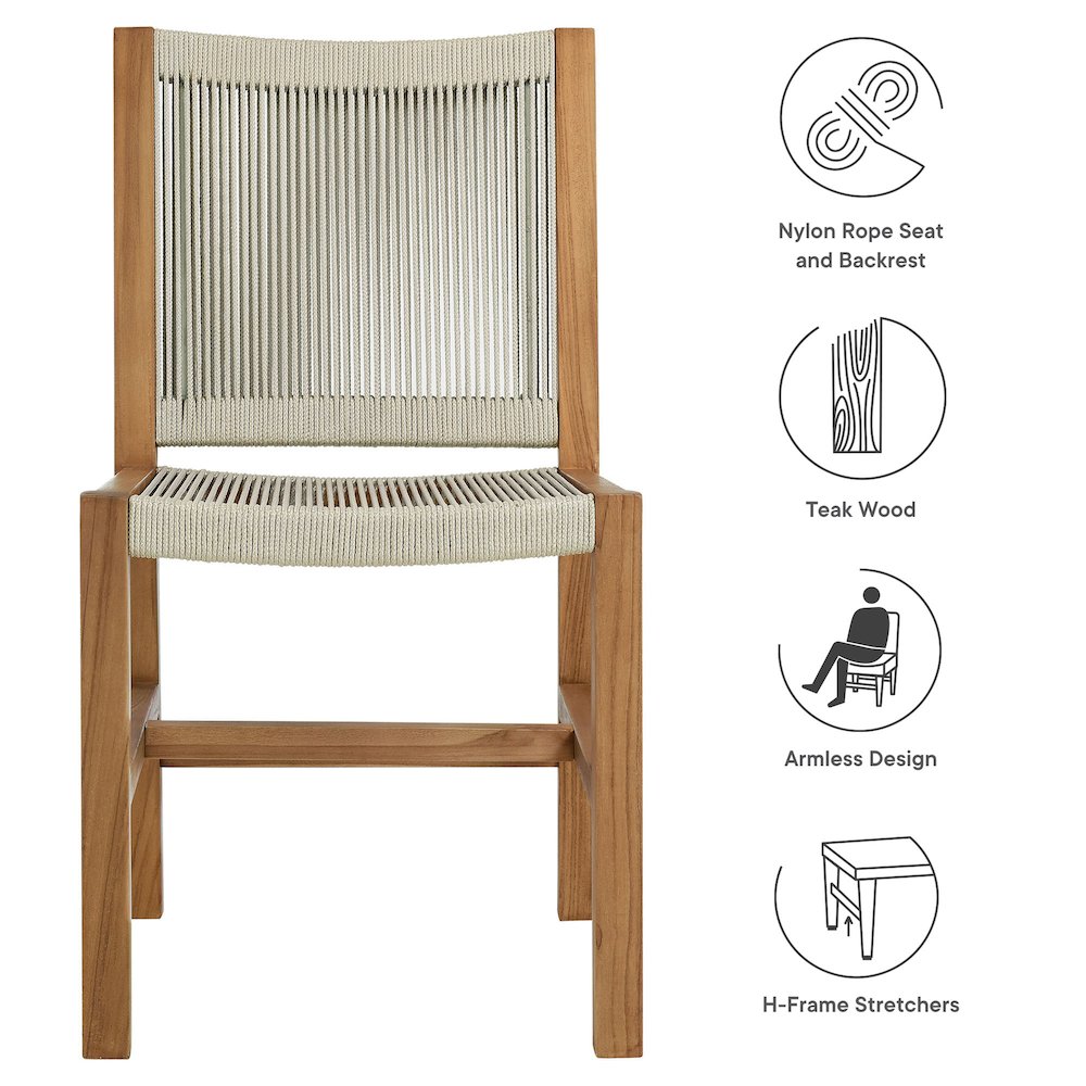 Vienna Outdoor Patio Teak and Rope Armless Dining Chairs Set of 2. Picture 2