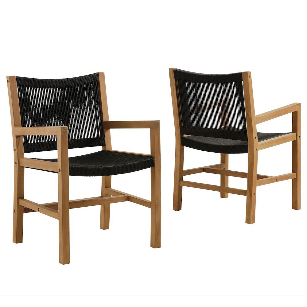 Vienna Outdoor Patio Teak and Rope Dining Armchairs Set of 2. Picture 1