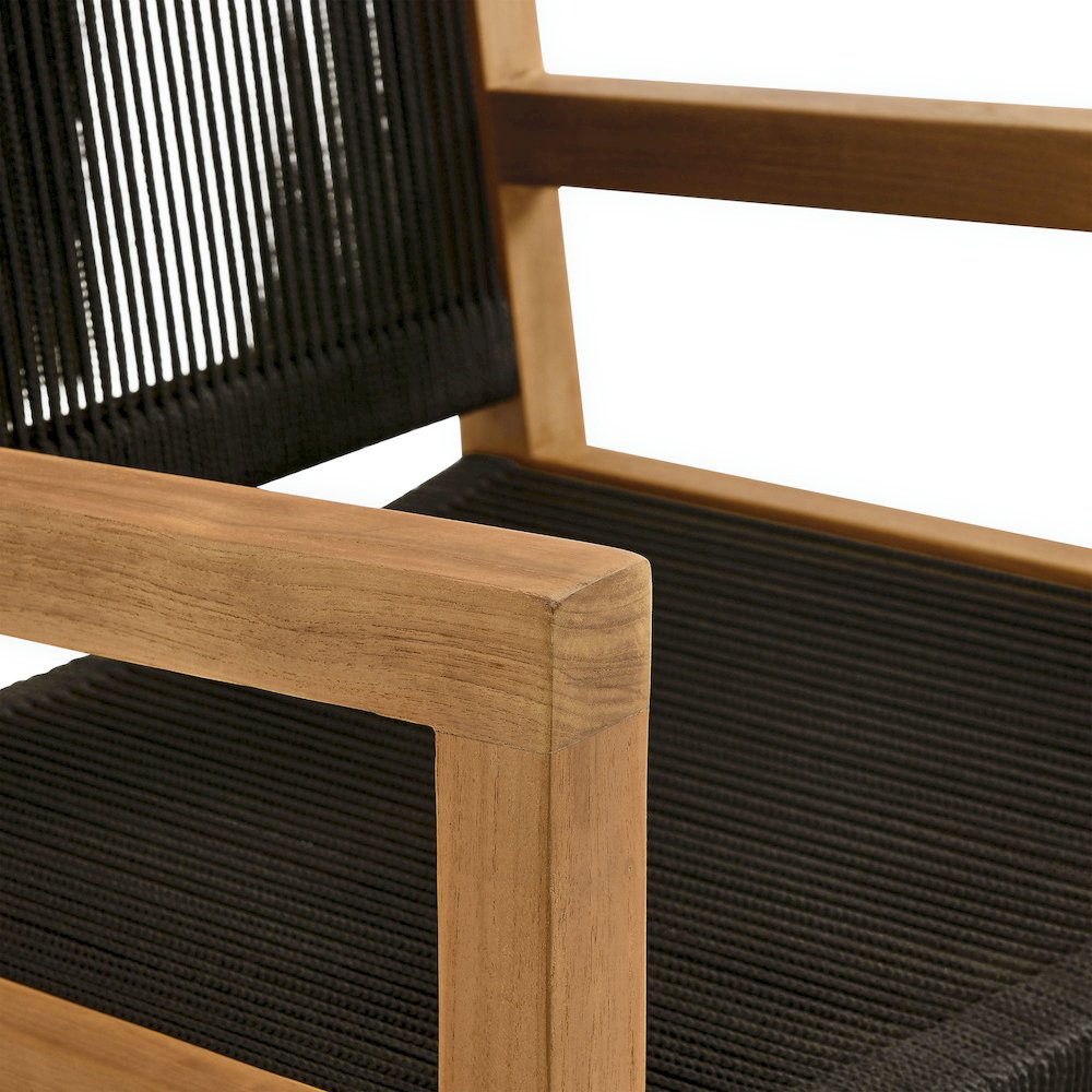 Vienna Outdoor Patio Teak and Rope Dining Armchairs Set of 2. Picture 8