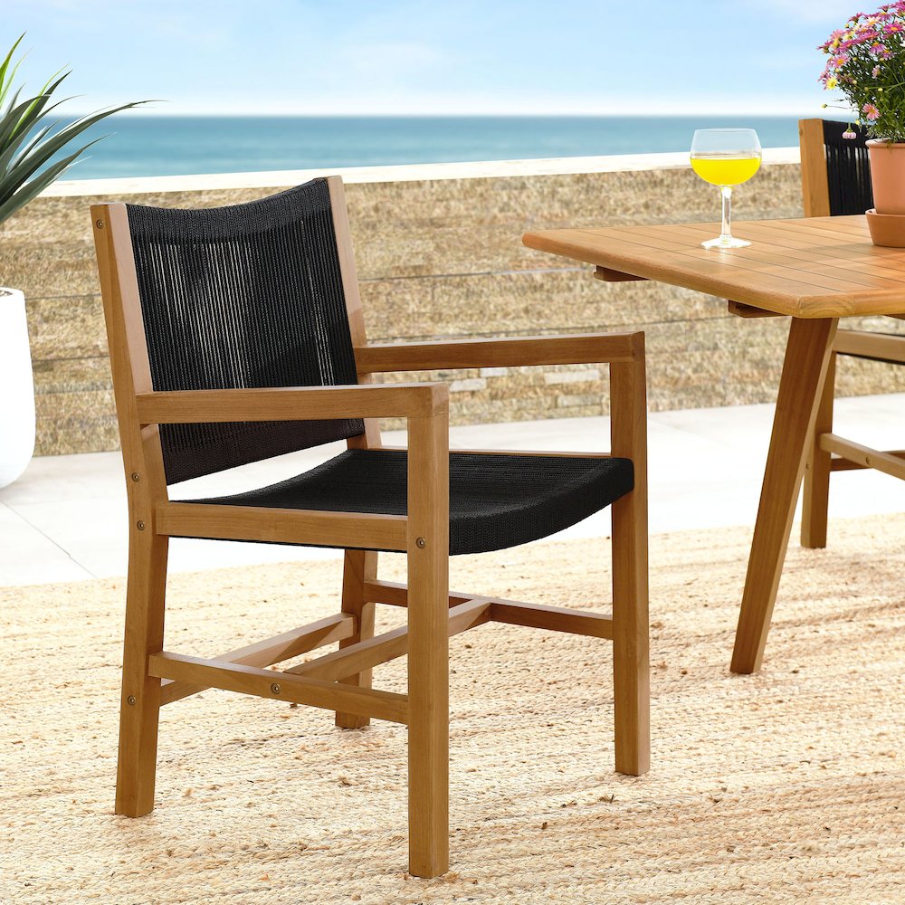 Vienna Outdoor Patio Teak and Rope Dining Armchairs Set of 2. Picture 9