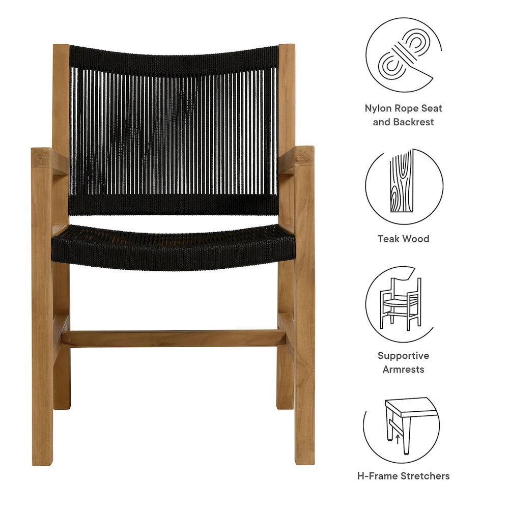 Vienna Outdoor Patio Teak and Rope Dining Armchairs Set of 2. Picture 2