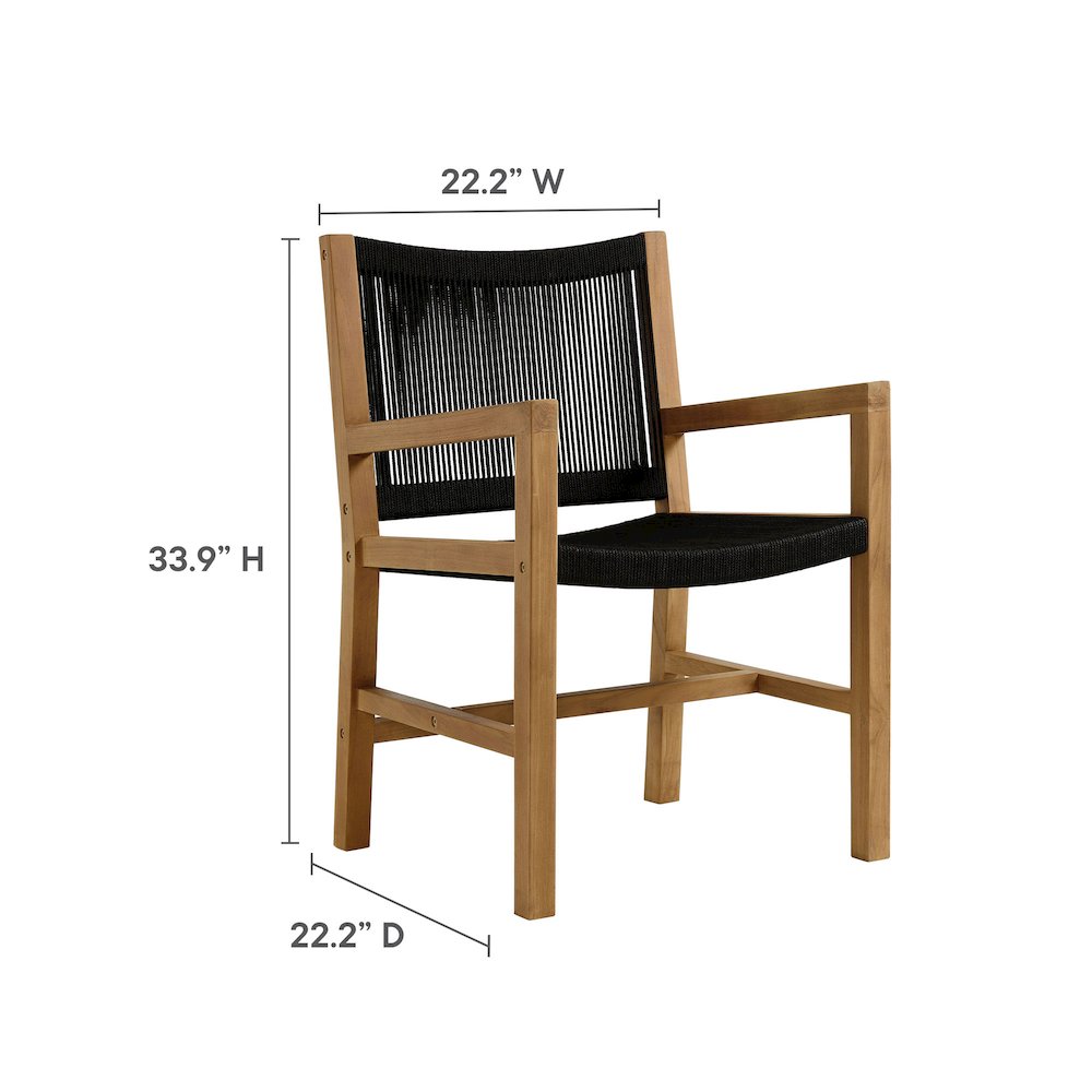 Vienna Outdoor Patio Teak and Rope Dining Armchairs Set of 2. Picture 3