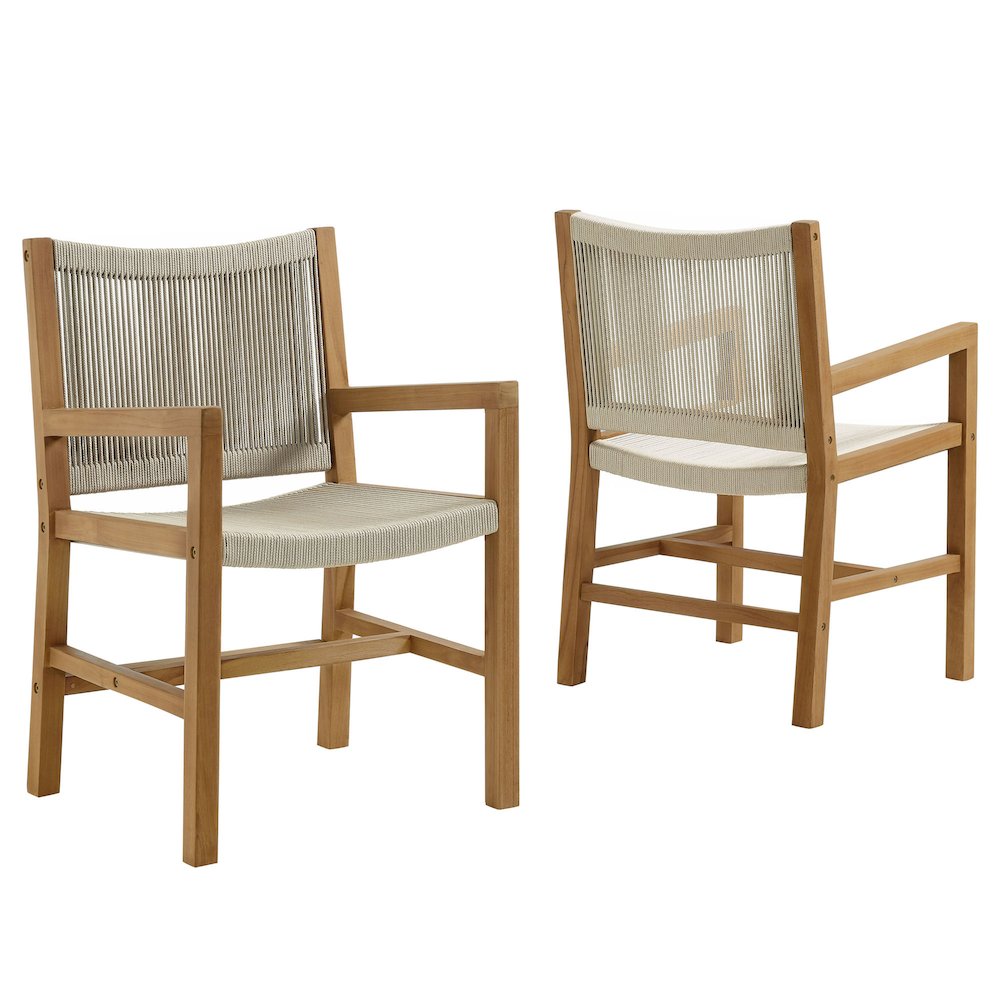 Vienna Outdoor Patio Teak and Rope Dining Armchairs Set of 2. Picture 1
