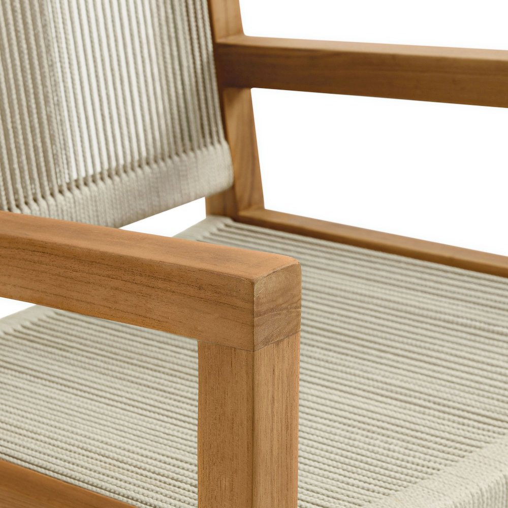 Vienna Outdoor Patio Teak and Rope Dining Armchairs Set of 2. Picture 8
