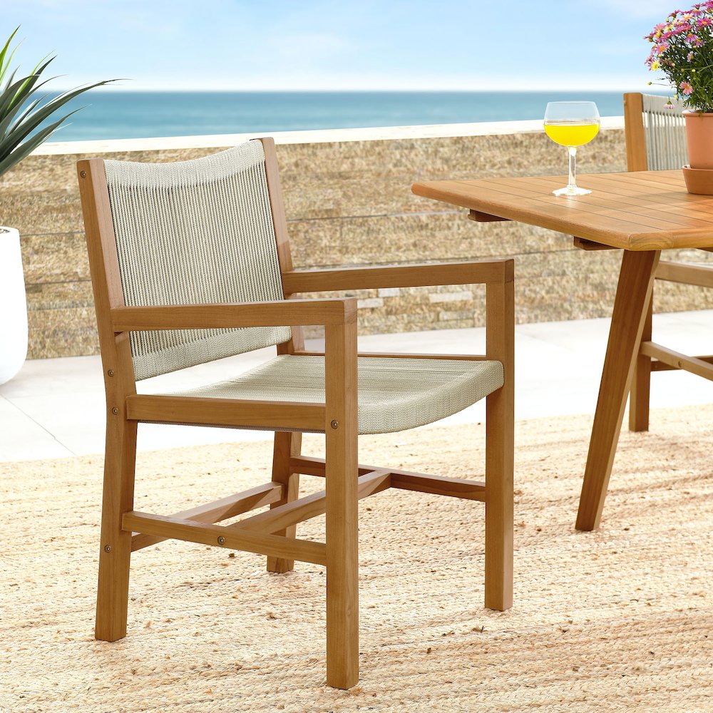 Vienna Outdoor Patio Teak and Rope Dining Armchairs Set of 2. Picture 9