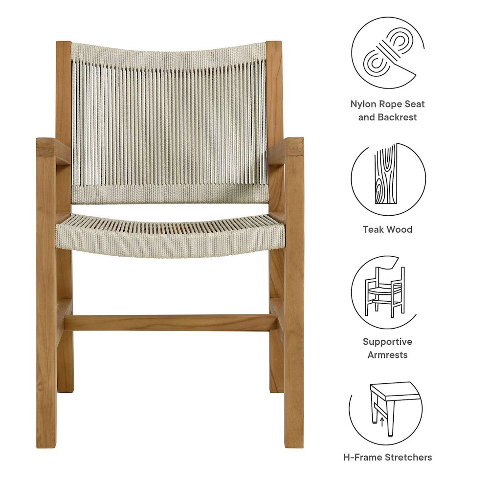 Vienna Outdoor Patio Teak and Rope Dining Armchairs Set of 2. Picture 2