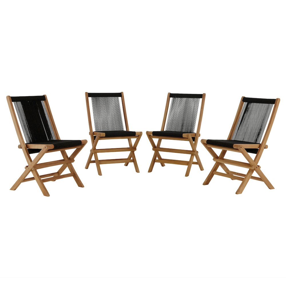 Vienna Outdoor Patio Teak and Rope Folding Chairs Set of 4. Picture 1