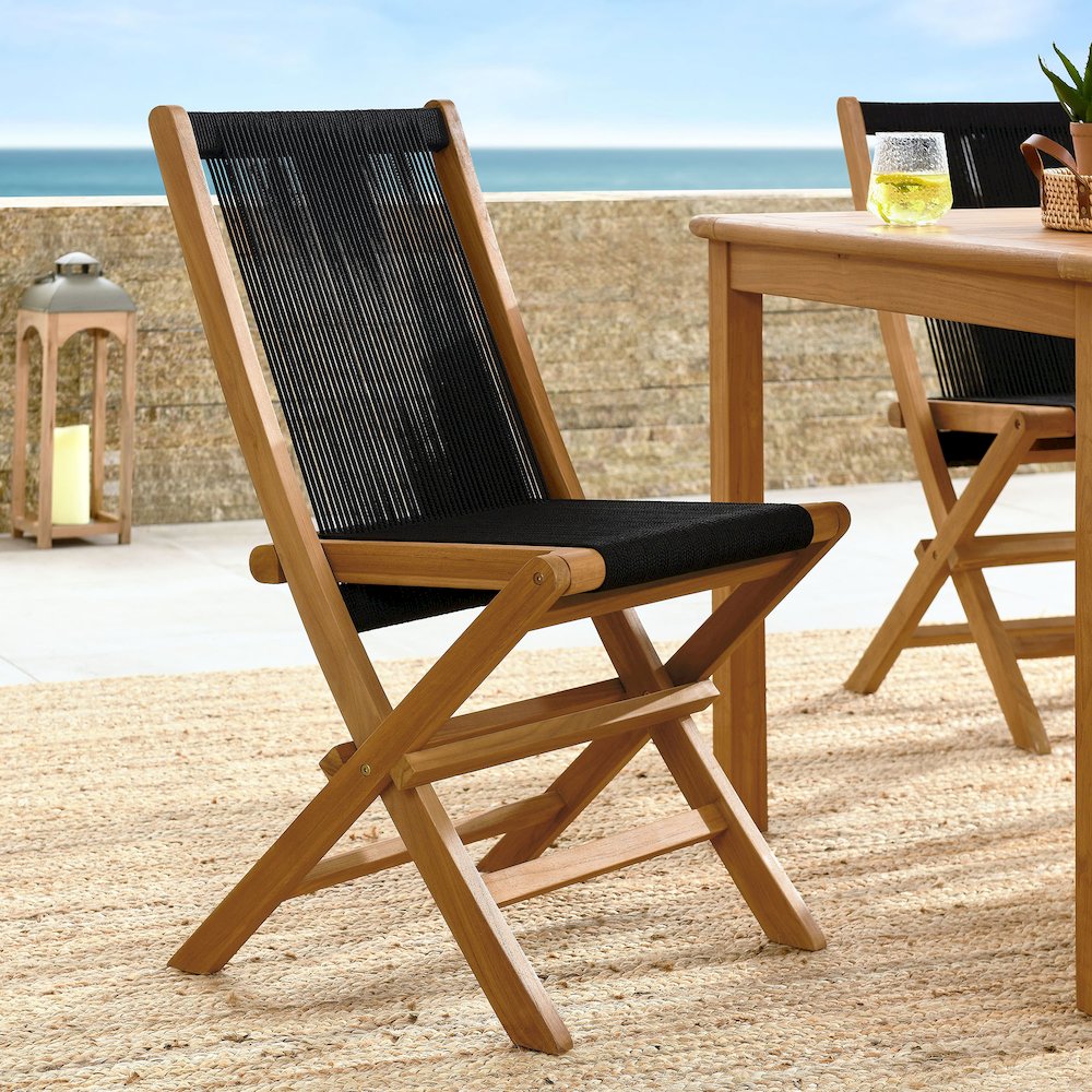 Vienna Outdoor Patio Teak and Rope Folding Chairs Set of 4. Picture 10