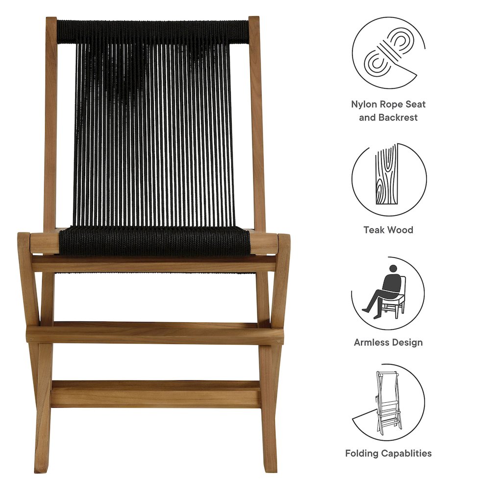 Vienna Outdoor Patio Teak and Rope Folding Chairs Set of 4. Picture 3
