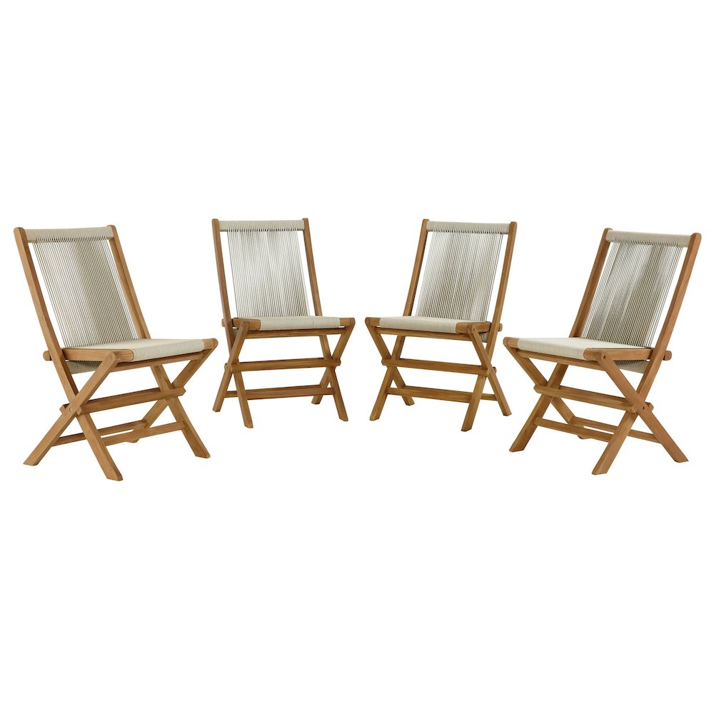 Vienna Outdoor Patio Teak and Rope Folding Chairs Set of 4. Picture 1