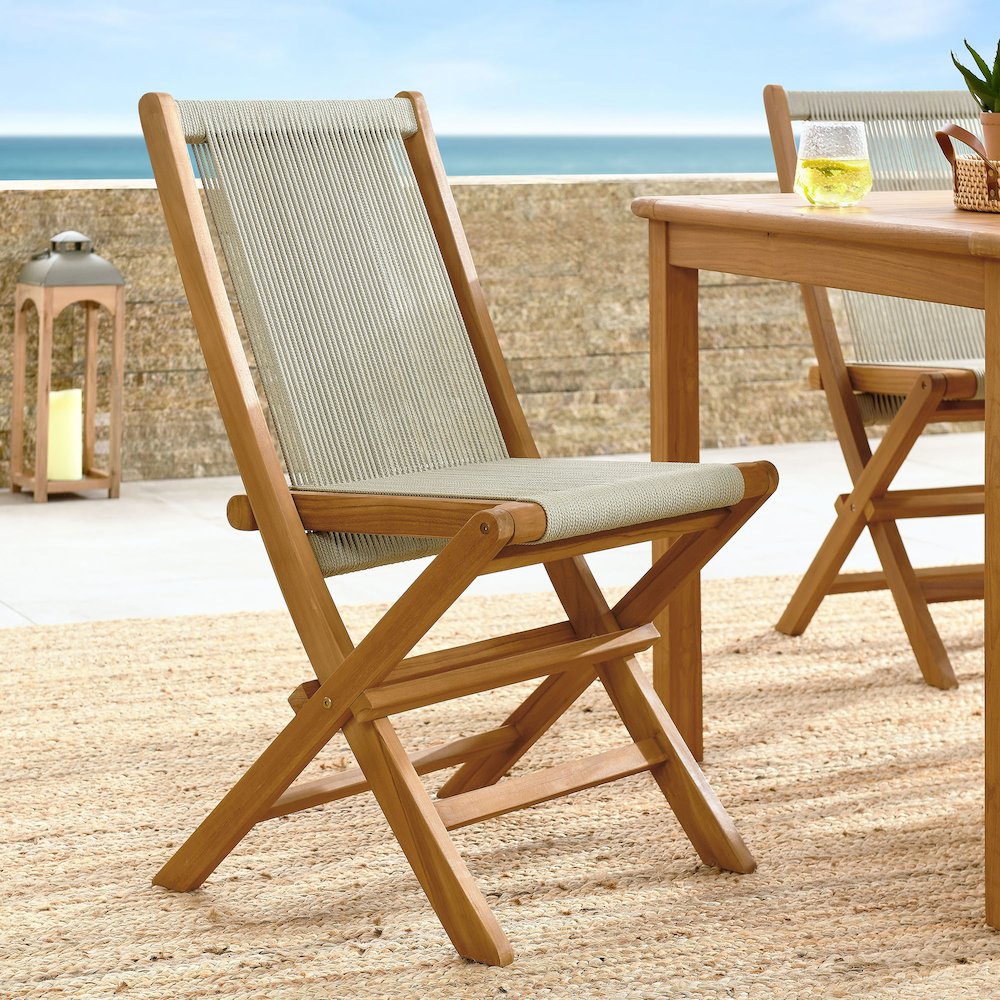 Vienna Outdoor Patio Teak and Rope Folding Chairs Set of 4. Picture 10