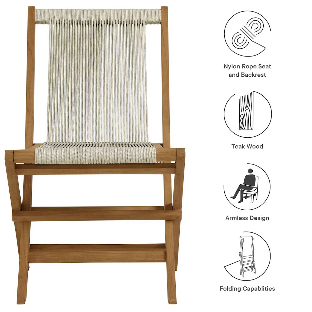Vienna Outdoor Patio Teak and Rope Folding Chairs Set of 4. Picture 2