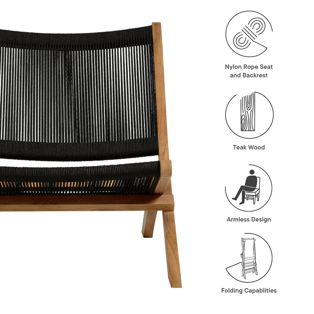 Vienna Outdoor Patio Teak and Rope Folding Accent Lounge Chair. Picture 2