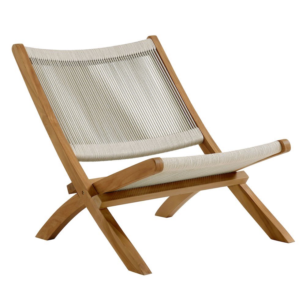 Vienna Outdoor Patio Teak and Rope Folding Accent Lounge Chair. Picture 1
