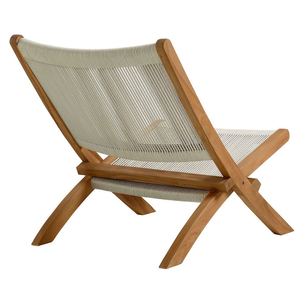 Vienna Outdoor Patio Teak and Rope Folding Accent Lounge Chair. Picture 5