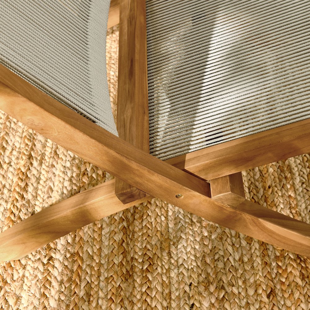 Vienna Outdoor Patio Teak and Rope Folding Accent Lounge Chair. Picture 10
