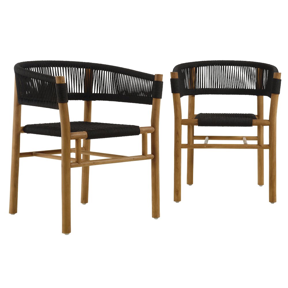 Vienna Outdoor Patio Teak and Rope Curved-Back Dining Armchairs Set of 2. Picture 1