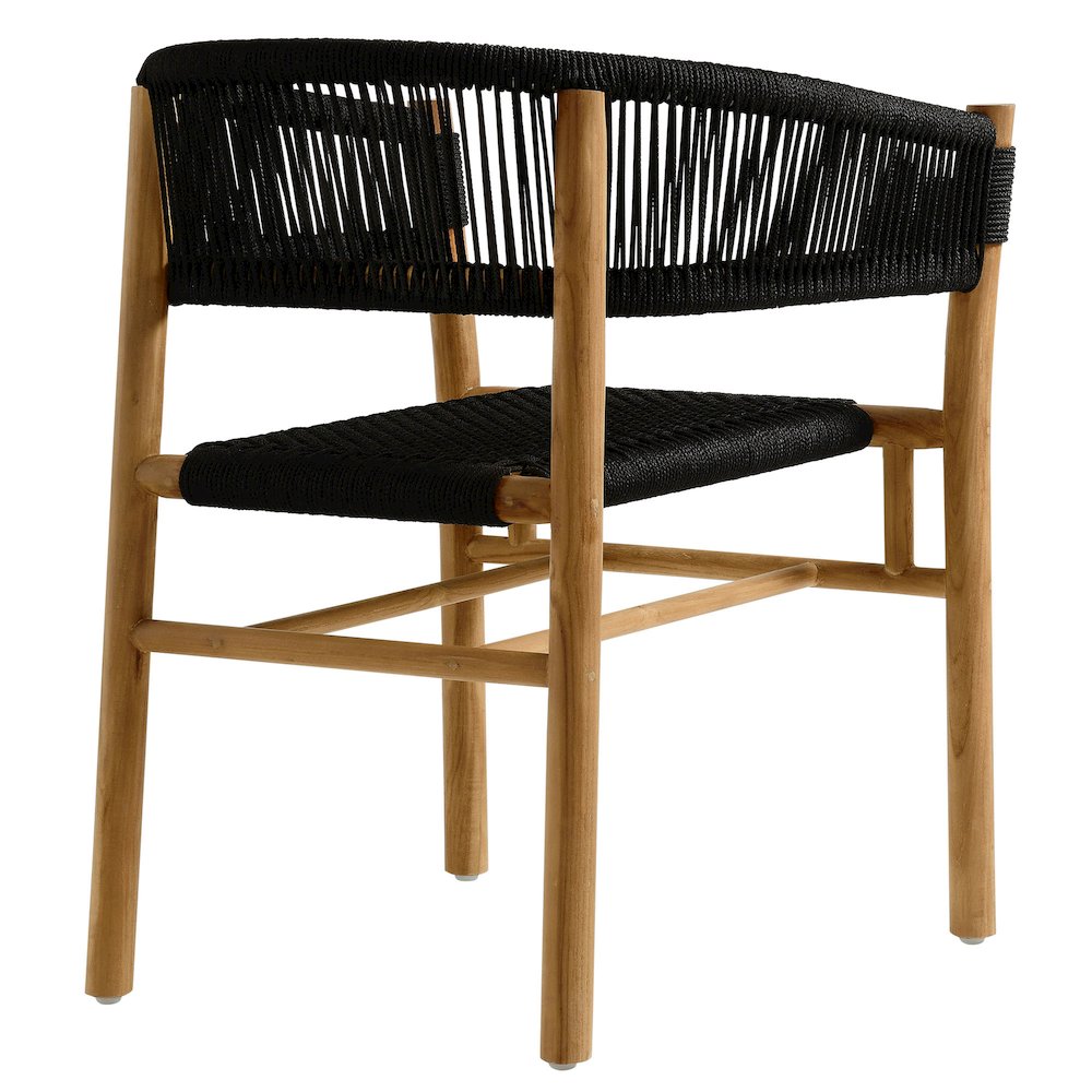Vienna Outdoor Patio Teak and Rope Curved-Back Dining Armchairs Set of 2. Picture 6