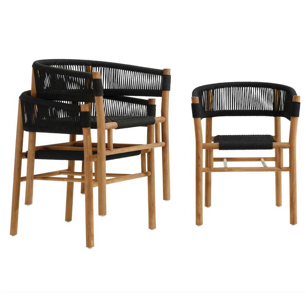 Vienna Outdoor Patio Teak and Rope Curved-Back Dining Armchairs Set of 2. Picture 8