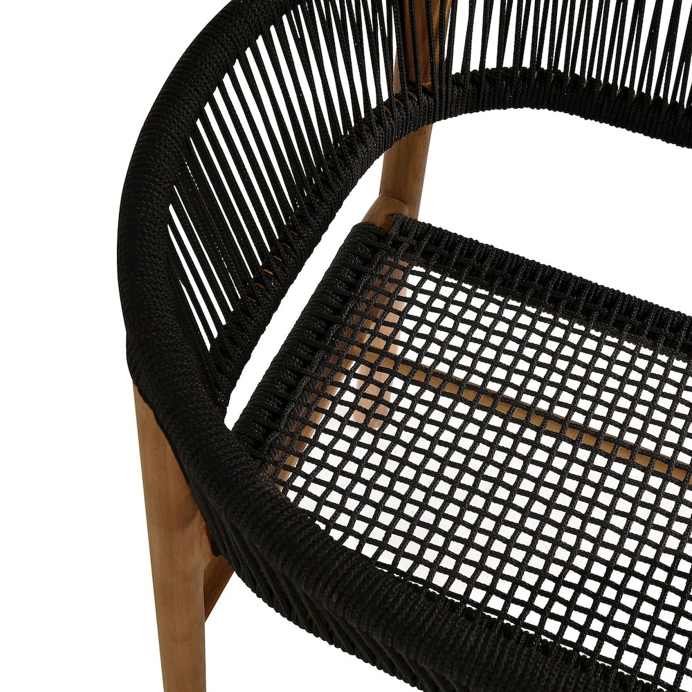 Vienna Outdoor Patio Teak and Rope Curved-Back Dining Armchairs Set of 2. Picture 9