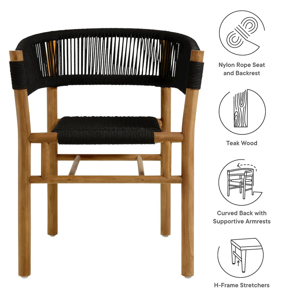 Vienna Outdoor Patio Teak and Rope Curved-Back Dining Armchairs Set of 2. Picture 2