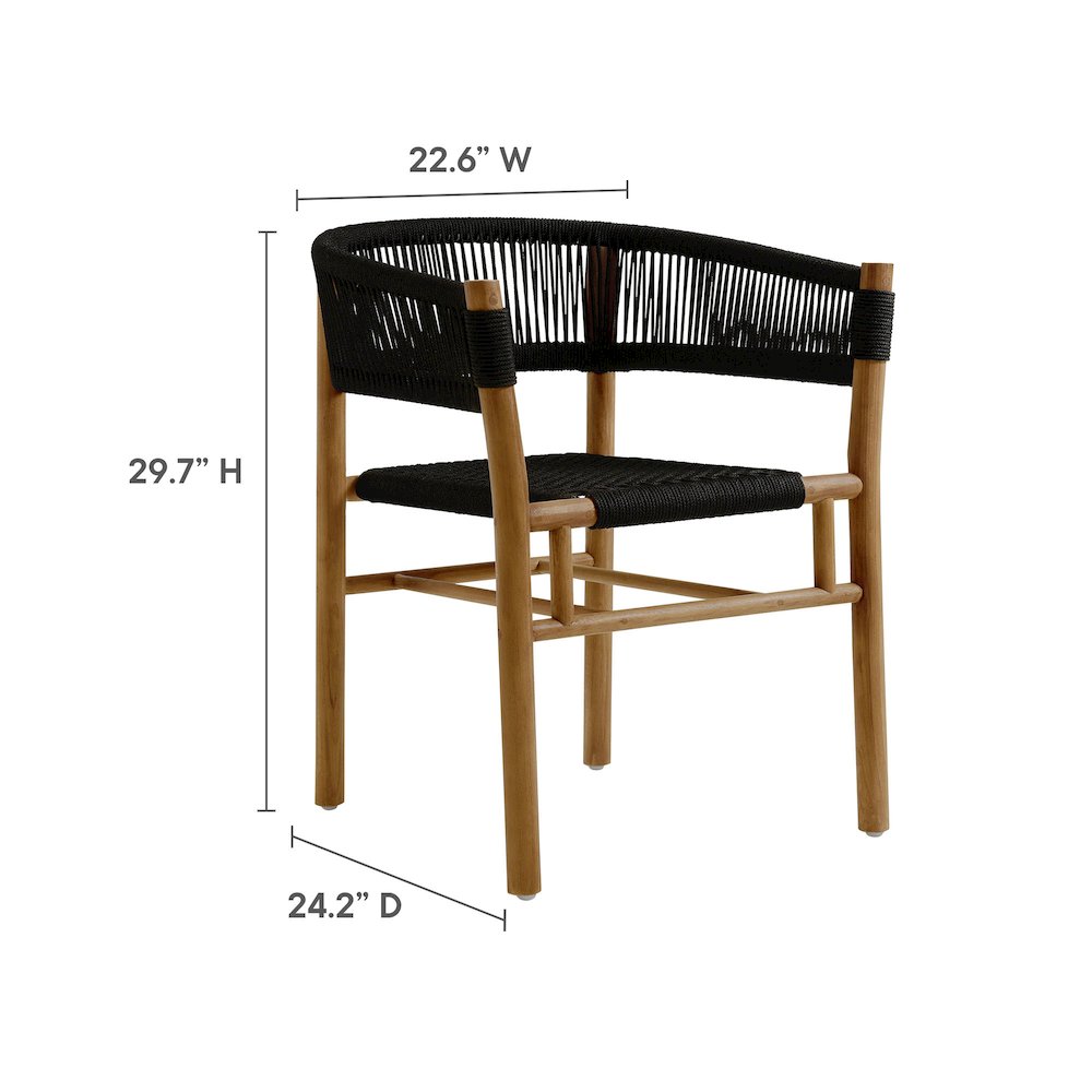 Vienna Outdoor Patio Teak and Rope Curved-Back Dining Armchairs Set of 2. Picture 3