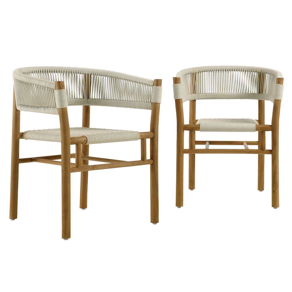 Vienna Outdoor Patio Teak and Rope Curved-Back Dining Armchairs Set of 2. Picture 1