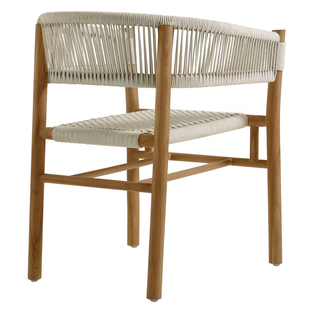 Vienna Outdoor Patio Teak and Rope Curved-Back Dining Armchairs Set of 2. Picture 6