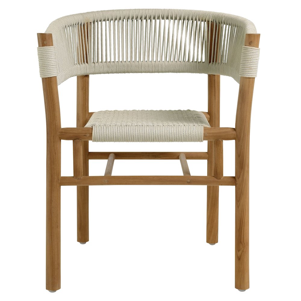 Vienna Outdoor Patio Teak and Rope Curved-Back Dining Armchairs Set of 2. Picture 7