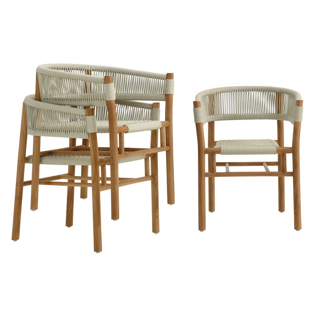 Vienna Outdoor Patio Teak and Rope Curved-Back Dining Armchairs Set of 2. Picture 8