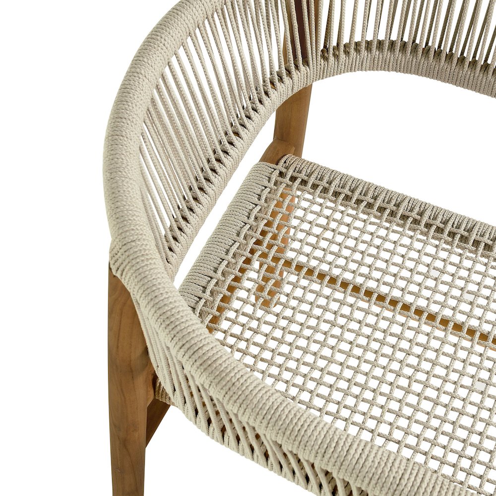 Vienna Outdoor Patio Teak and Rope Curved-Back Dining Armchairs Set of 2. Picture 9