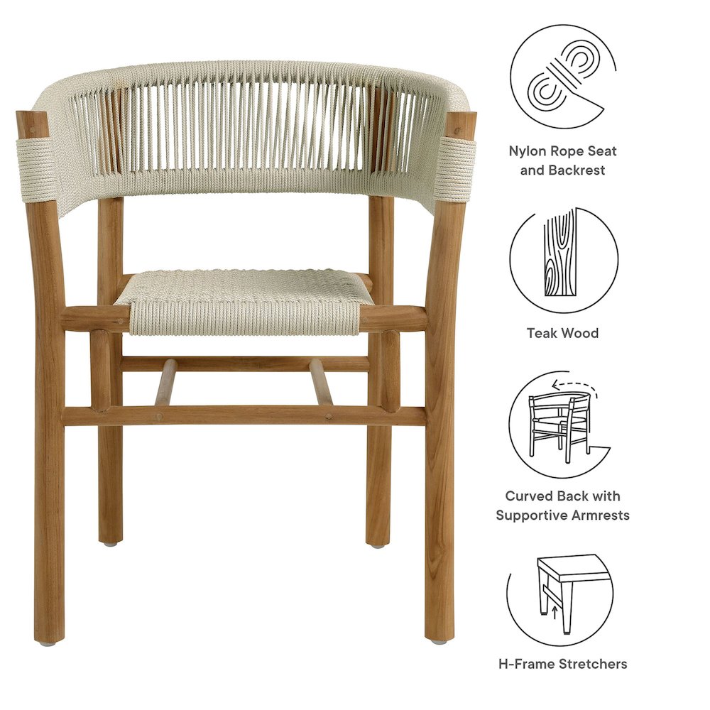 Vienna Outdoor Patio Teak and Rope Curved-Back Dining Armchairs Set of 2. Picture 2