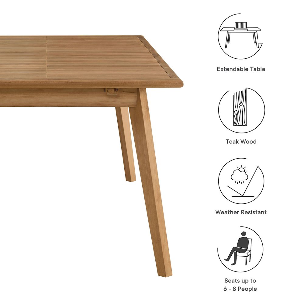 Vienna Outdoor Patio Teak Wood Extendable Dining Table. Picture 2
