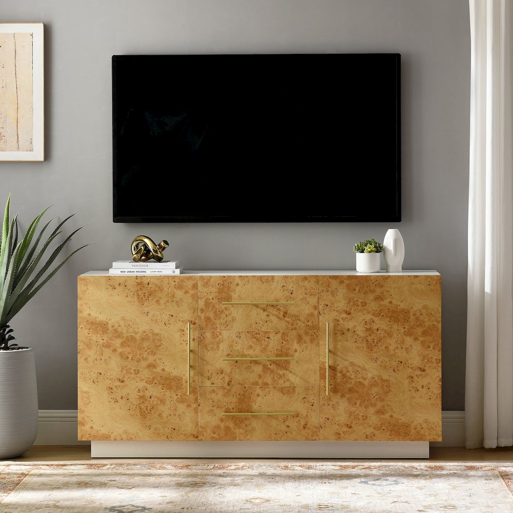 Abel 59 Inch Burl Wood Sideboard Buffet TV Stand. Picture 11