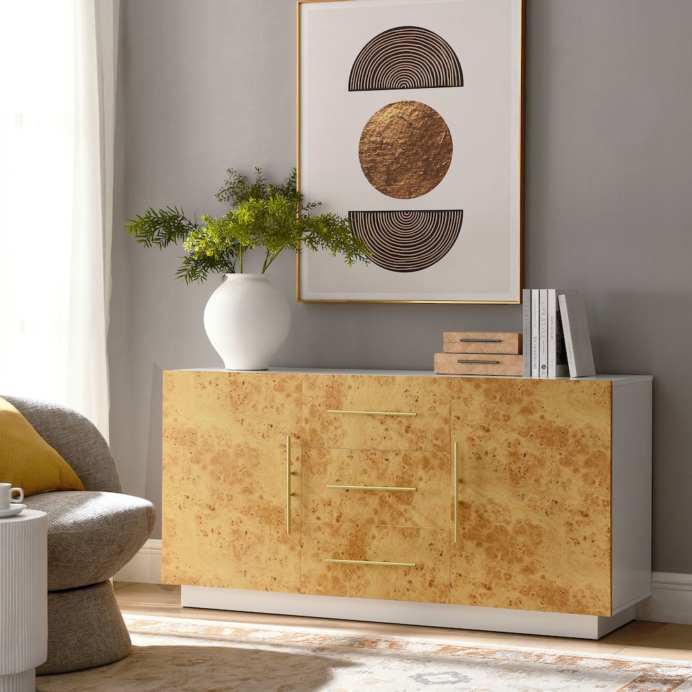 Abel 59 Inch Burl Wood Sideboard Buffet TV Stand. Picture 9