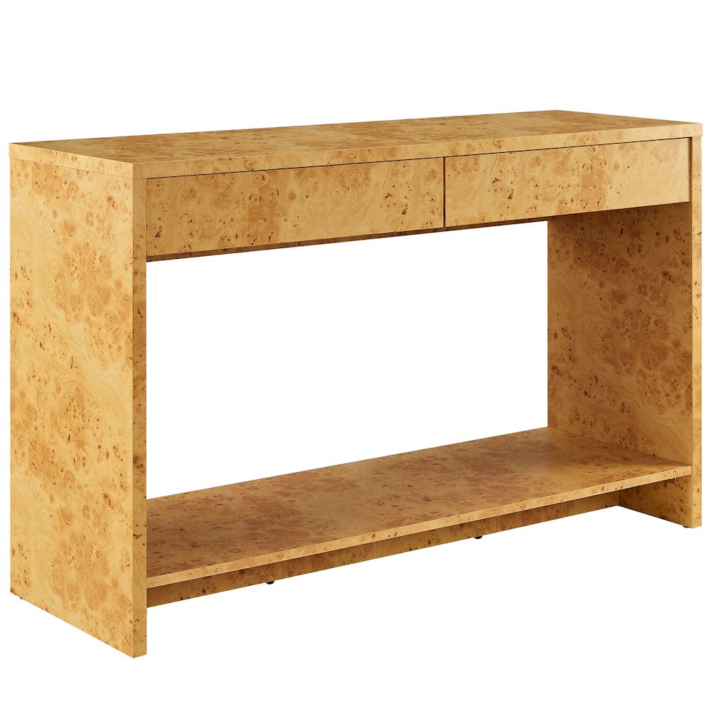 Hudson 2-Drawer Burl Wood Console Table. Picture 1
